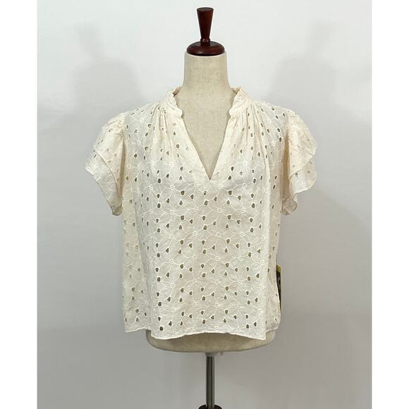 TROVATA Birds of Paradis Sz S Small Daisy Eyelet Clover Top Blouse NWT - Picture 9 of 9